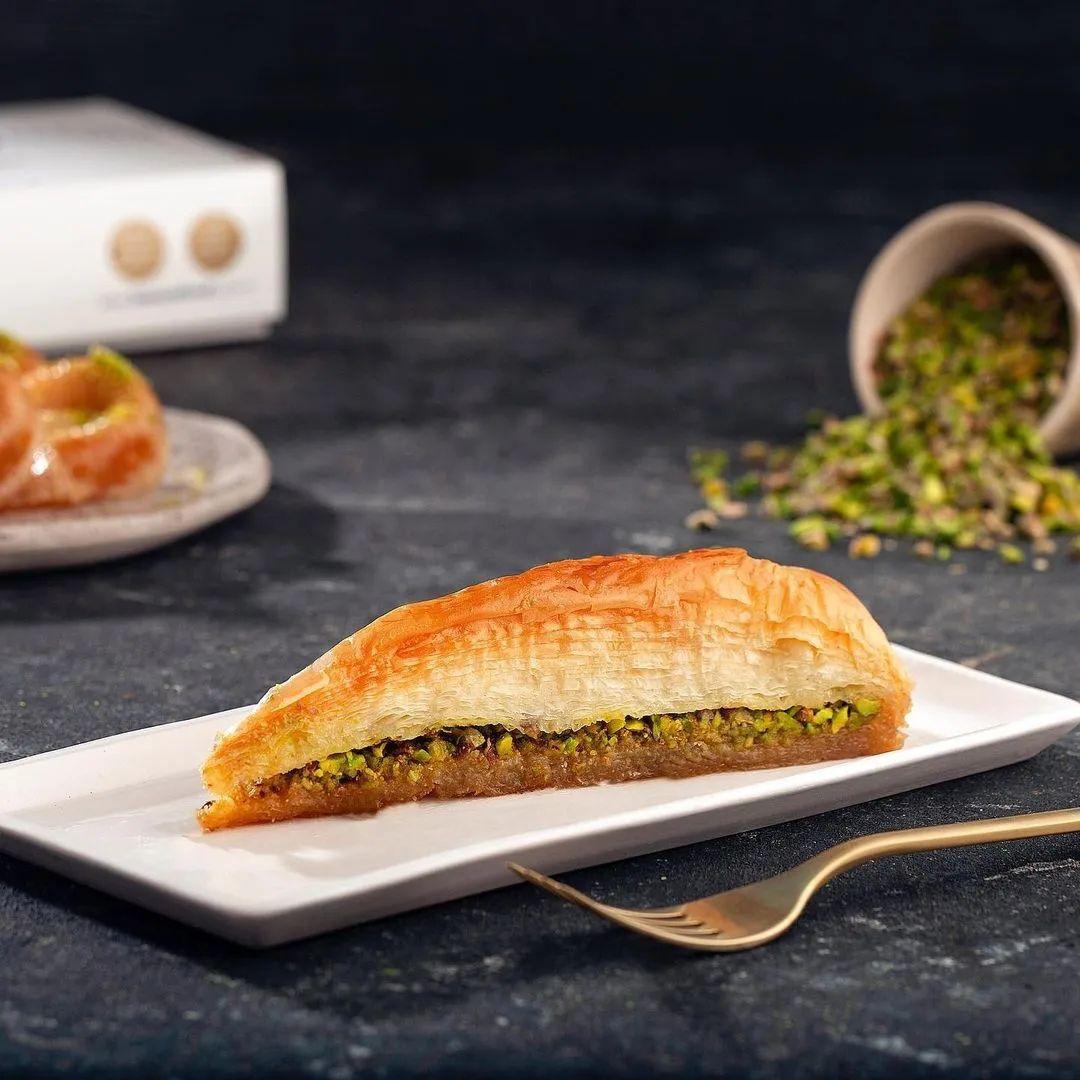 Close up of pistachio baklava